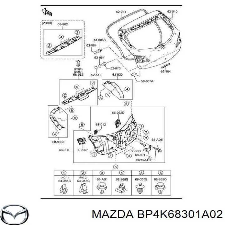 BP4K68301A02 Mazda Spinka mocowania obicia klapy bagażnika