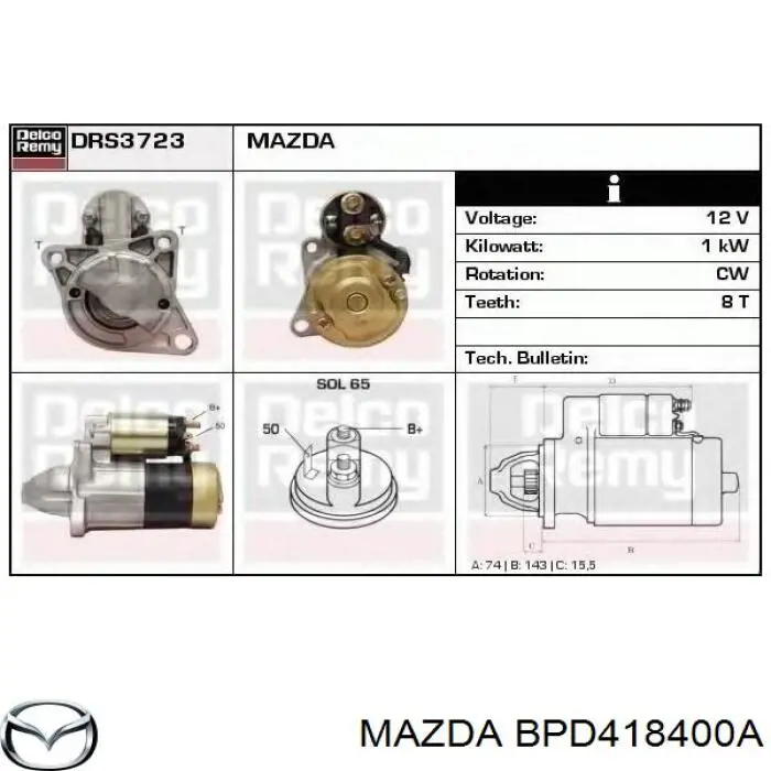 BPD418400A Mazda Rozrusznik