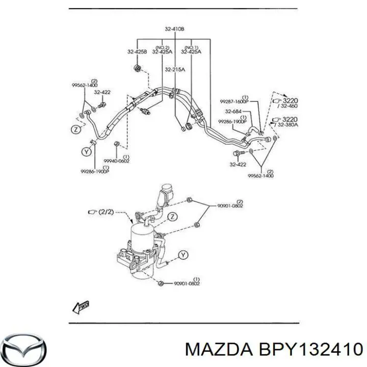 Przewód hydraulicznego układu wspomagania wysokiego ciśnienia, od pompy do maglownicy (mechanizmu) Mazda BPY132410 cena, od 113,46 USD