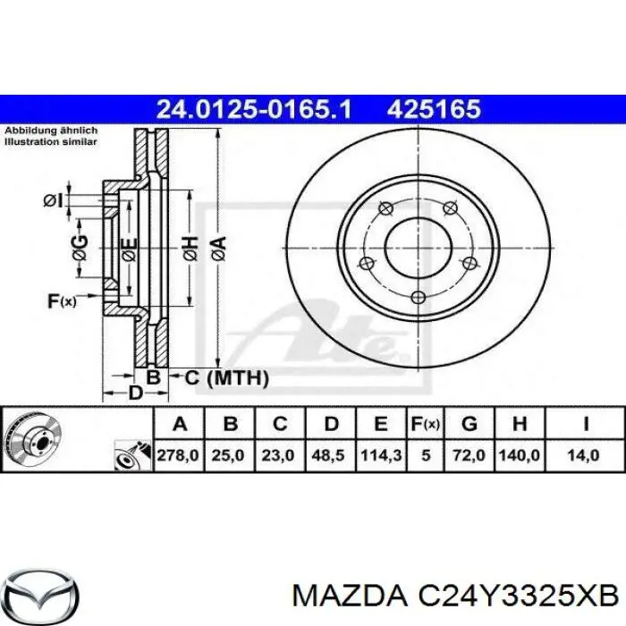 Do koszyka C24Y3325XB Mazda Tarcza hamulcowa przednia