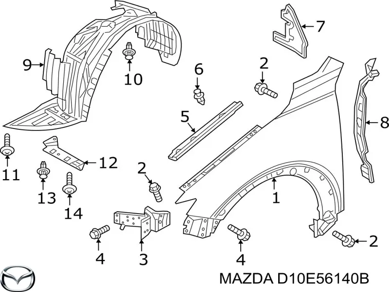 D10E56140B Mazda Nadkole błotnika przedniego lewe
