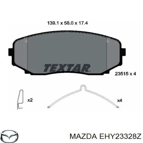 Do koszyka EHY23328Z Mazda Klocki hamulcowe przednie tarczowe