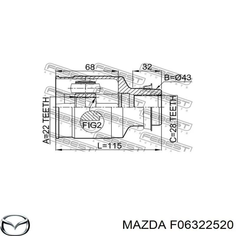 Przegub homokinetyczny wewnętrzny przedni prawy Mazda F06322520 cena, od 52,93 USD