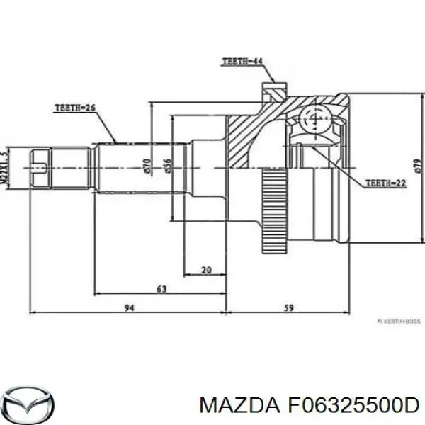 F06325500D Mazda Półoś napędowa przednia prawa