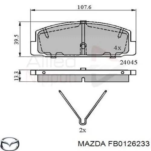 Okładziny (klocki) do hamulców tarczowych tylne Mazda FB0126233 cena, od 19,06 USD