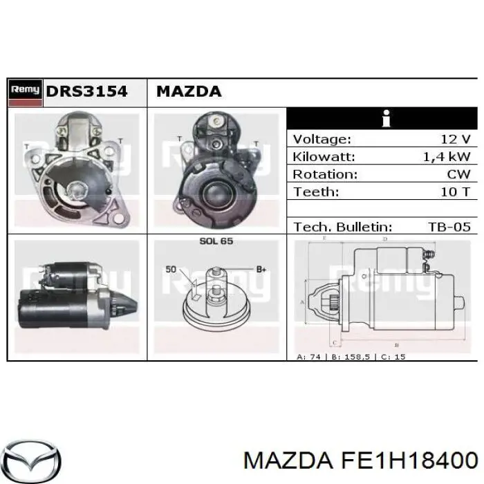 Rozrusznik Mazda FE1H18400 cena, od 74,79 USD