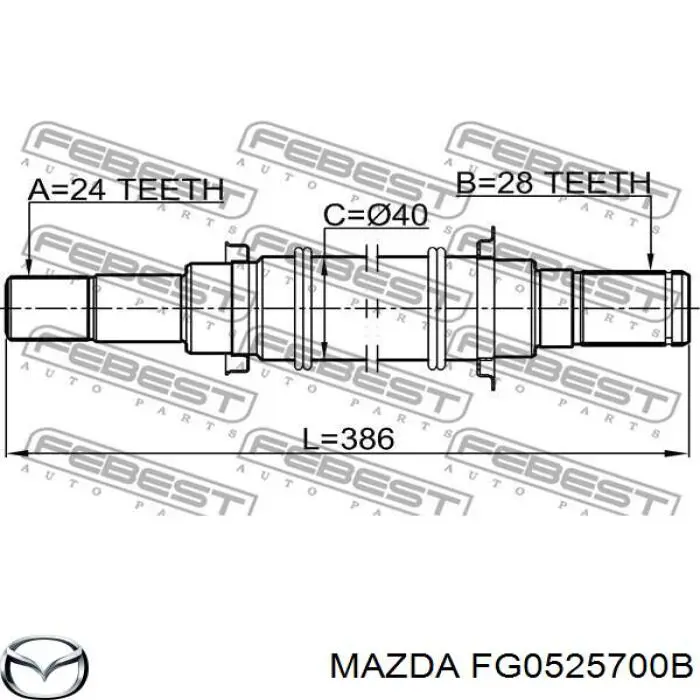 Do koszyka FG0525700D Mazda Wał napędowy półosi pośredni