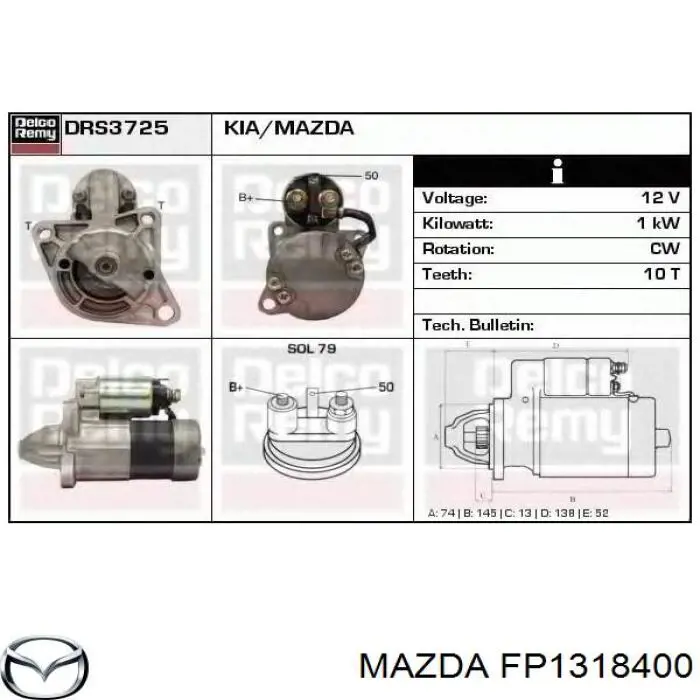 Rozrusznik Mazda FP1318400 cena, od 94,01 USD