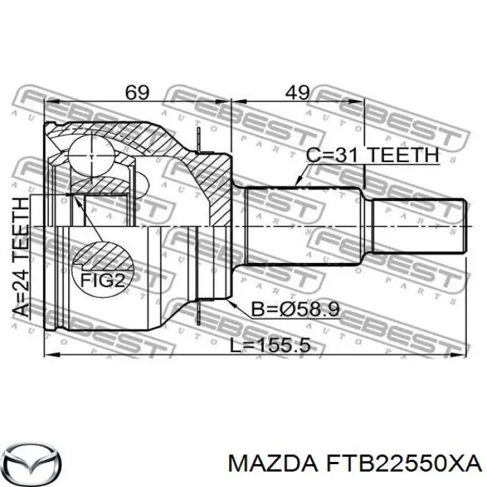 Półoś napędowa przednia prawa Mazda FTB22550XA cena, od 133,16 USD