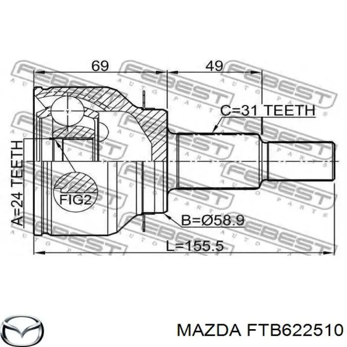 Przegub homokinetyczny przedni zewnętrzny Mazda FTB622510 cena, od 51,49 USD