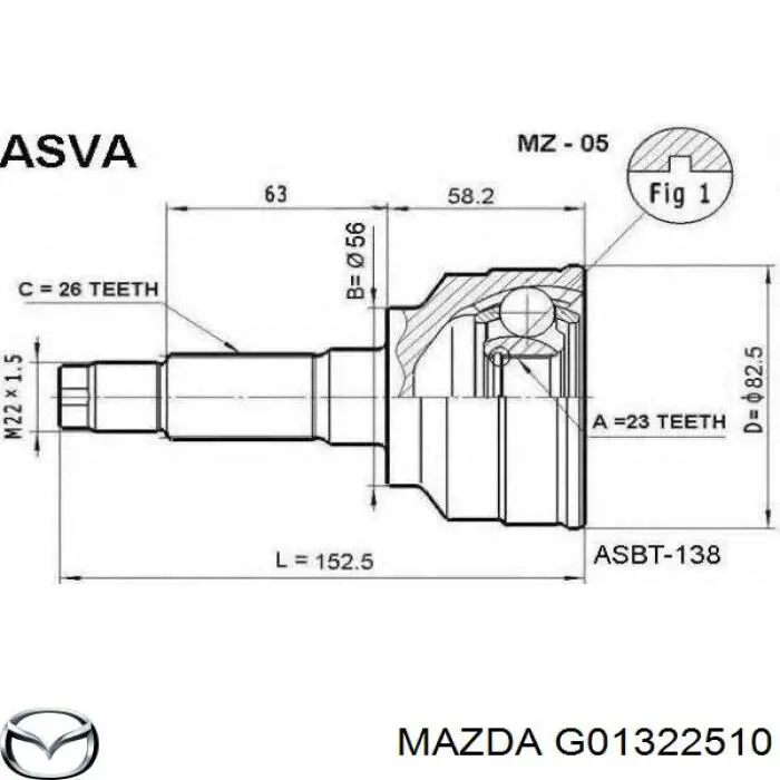 Do koszyka G01322510 Mazda Przegub homokinetyczny przedni zewnętrzny