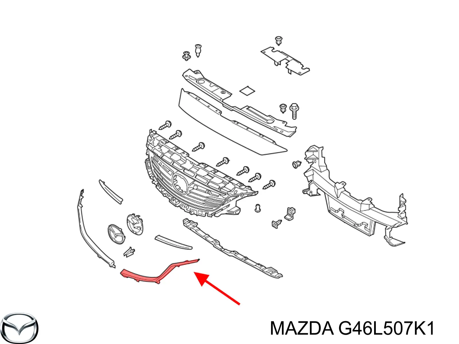 Do koszyka G46L507K1 Mazda Listwa ochronna atrapy chłodnicy lewa