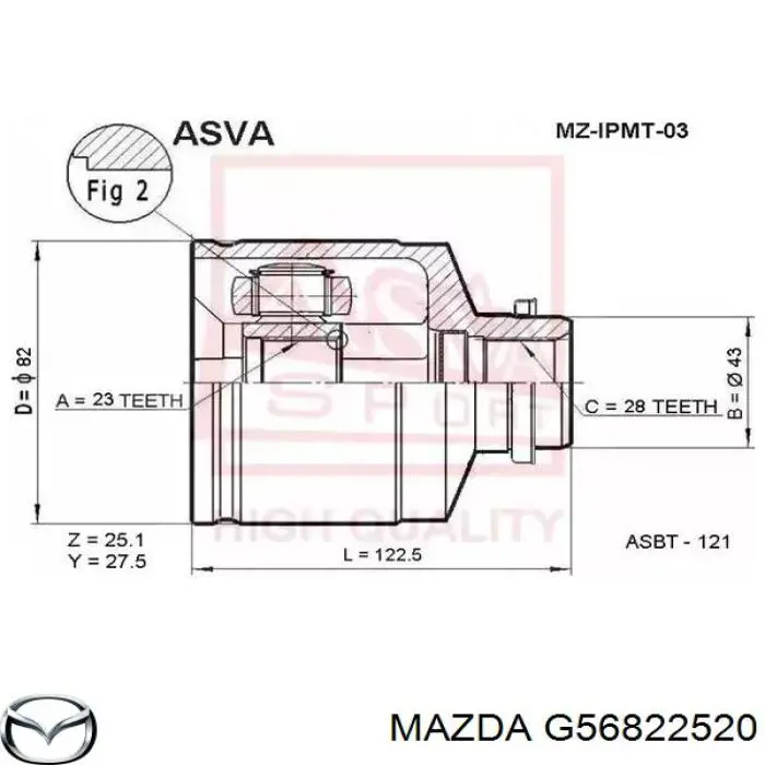 Do koszyka G56822520 Mazda Przegub homokinetyczny wewnętrzny przedni prawy