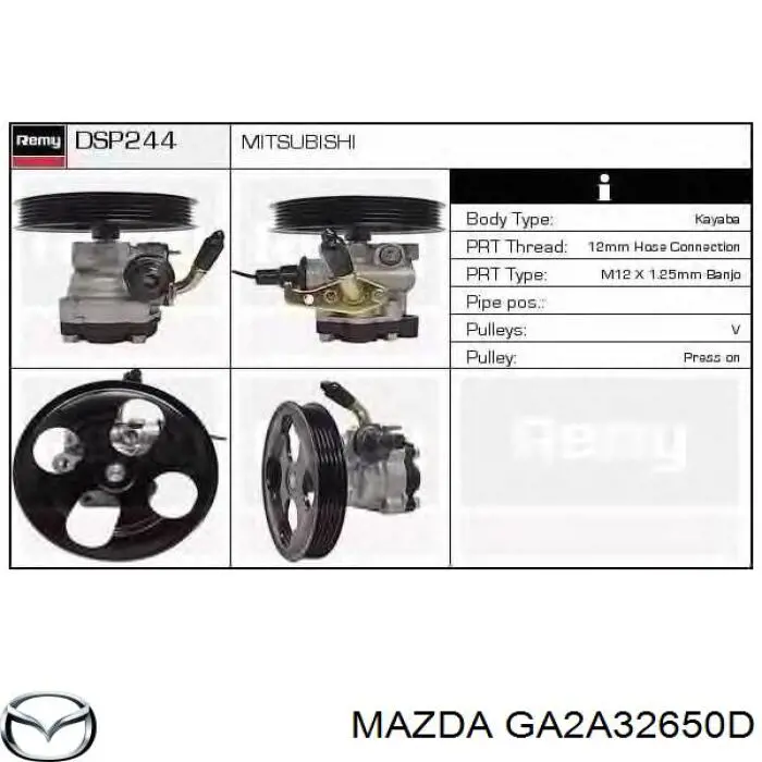 Pompa wspomagania hydraulicznego kierownicy GA2A32650D Mazda