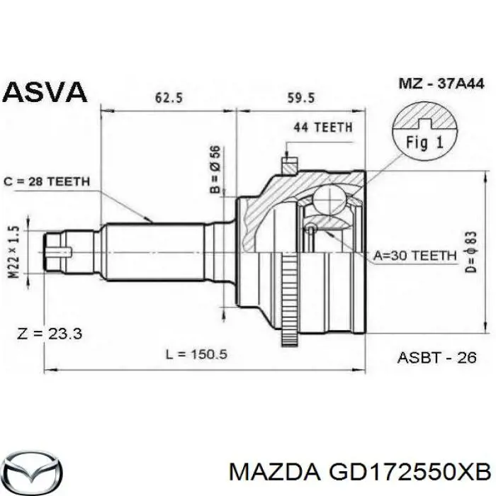 GD172550XB Mazda Półoś napędowa przednia prawa