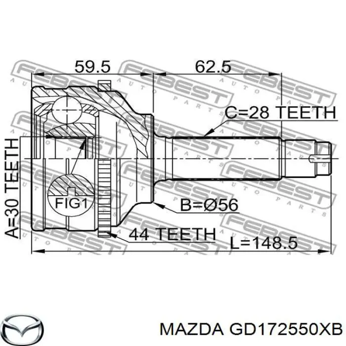 Półoś napędowa przednia prawa Mazda GD172550XB cena, od 214,20 USD