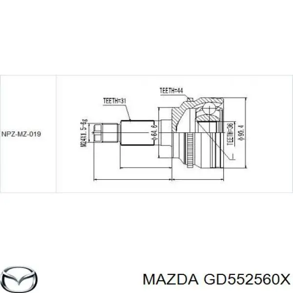 Półoś napędowa przednia lewa Mazda GD552560X cena, od 103,86 USD