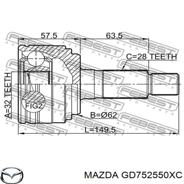 GD752550XC Mazda Półoś napędowa przednia prawa
