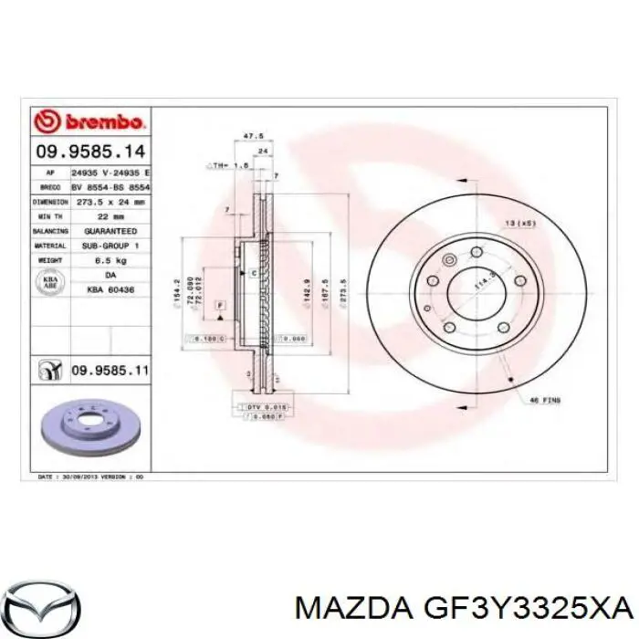 Do koszyka GF3Y3325XA Mazda Tarcza hamulcowa przednia