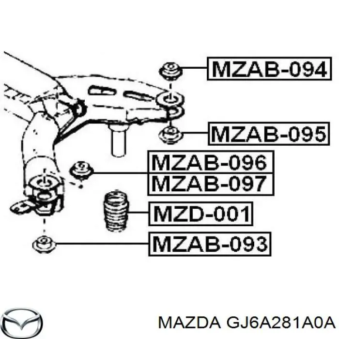 Odbój sprężyny tylnej Mazda GJ6A281A0A cena, od 15,23 USD