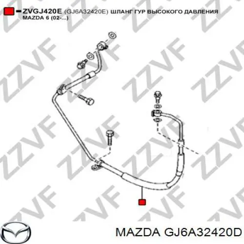 Przewód hydraulicznego układu wspomagania wysokiego ciśnienia, od pompy do maglownicy (mechanizmu) Mazda GJ6A32420D cena, od 98,29 USD