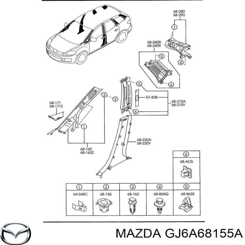 Tłok (klips) podszybia słupka nadwozia Mazda CX-7 (ER)