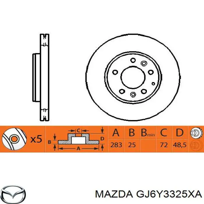 Do koszyka GJ6Y3325XA Mazda Tarcza hamulcowa przednia