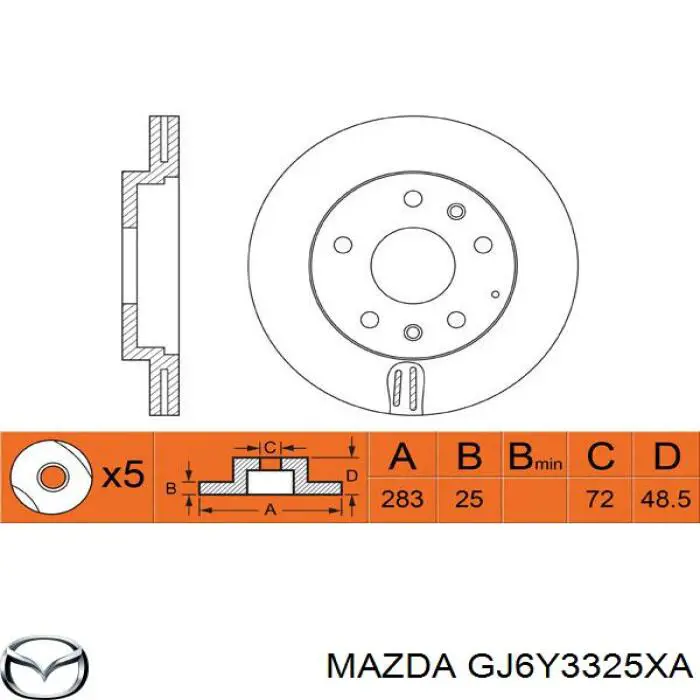 Tarcza hamulcowa przednia Mazda GJ6Y3325XA cena, od 98,30 USD