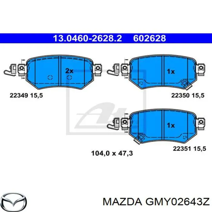 GMY02643Z Mazda okładziny (klocki do hamulców tarczowych tylne)