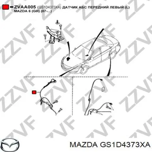 Do koszyka GS1D4373XA Mazda Czujnik ABS przedni lewy