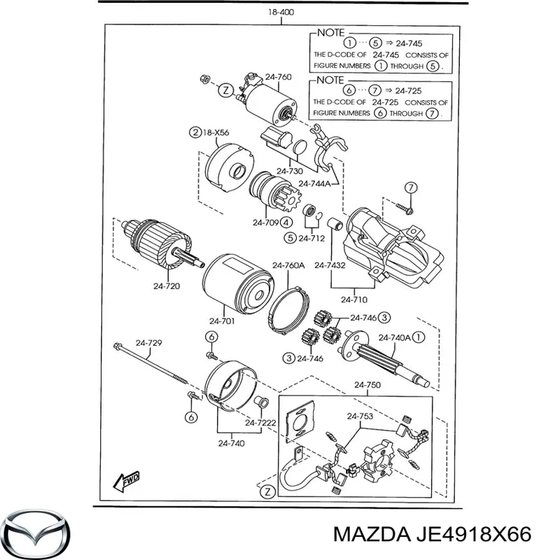JE4918X66 Mazda szczotka rozrusznika