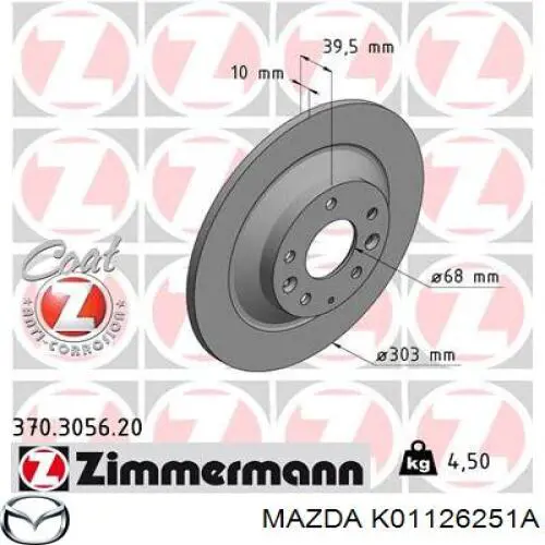 K01126251A Mazda Tarcza hamulcowa tylna