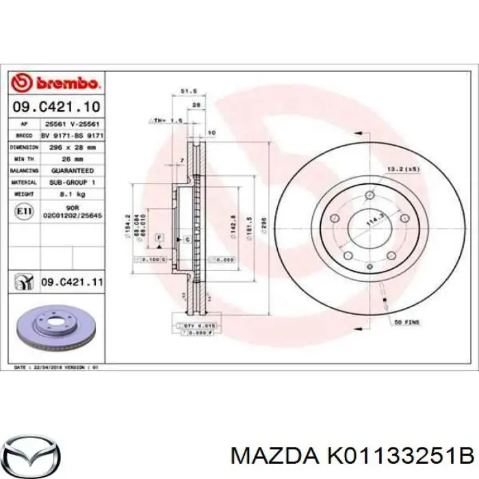 Tarcza hamulcowa przednia K01133251B Mazda