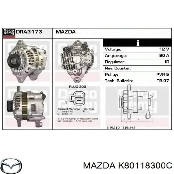 Alternator K80118300C Mazda