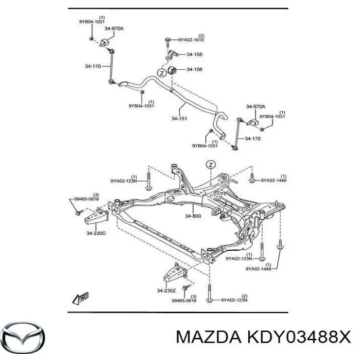 Wspornik przedniej belki Mazda KDY03488X cena, od 32,55 USD