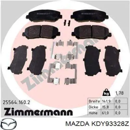 Klocki hamulcowe przednie tarczowe Mazda KDY93328Z cena, od 26,01 USD