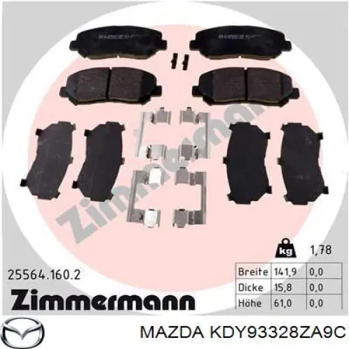 Klocki hamulcowe przednie tarczowe KDY93328ZA9C Mazda