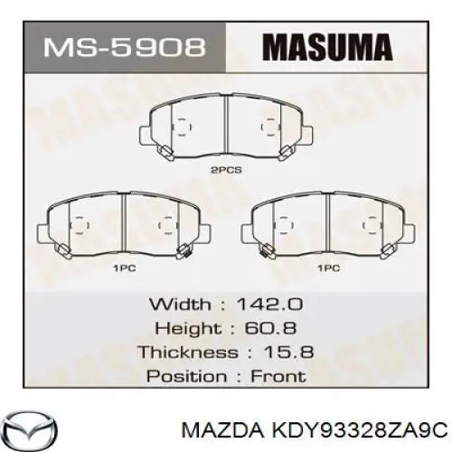 Klocki hamulcowe przednie tarczowe Mazda KDY93328ZA9C cena, od 43,80 USD