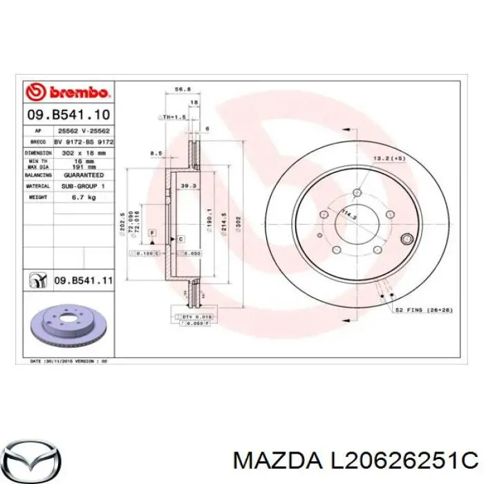 L20626251C Mazda Tarcza hamulcowa tylna