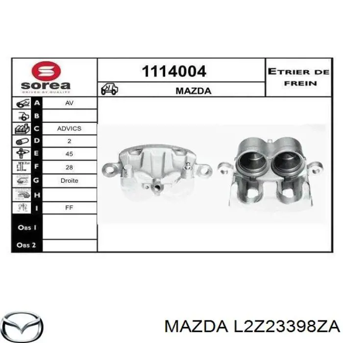 L2Z23398ZA Mazda Zacisk hamulcowy przedni prawy