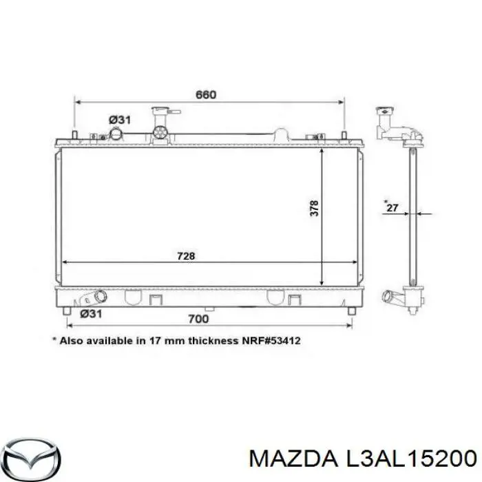 Chłodnica silnika Mazda L3AL15200 cena, od 51,25 USD