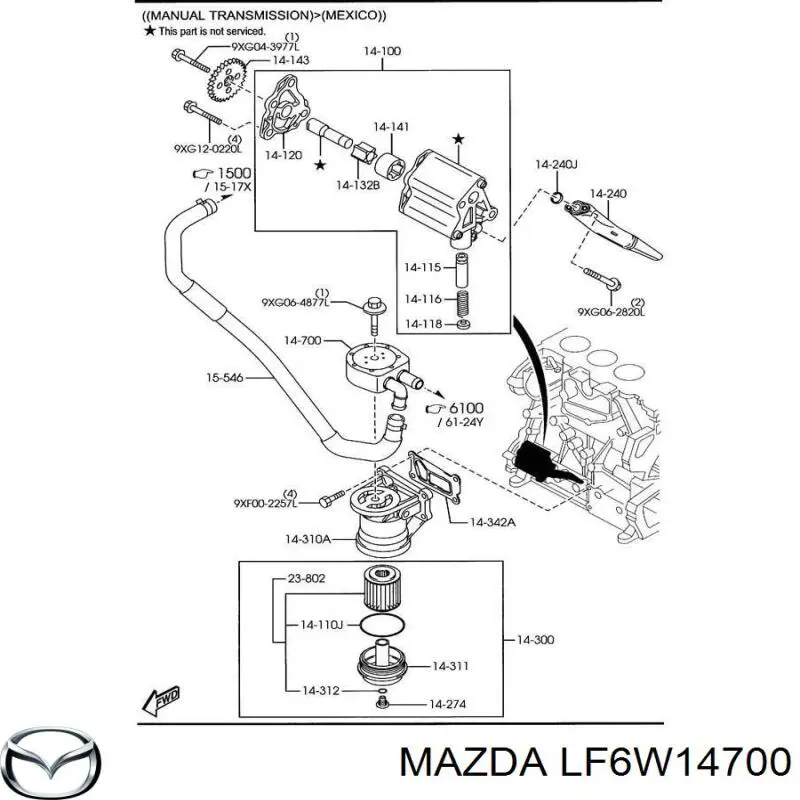 Do koszyka LF6W14700 Mazda Chłodnica oleju, pod filtrem