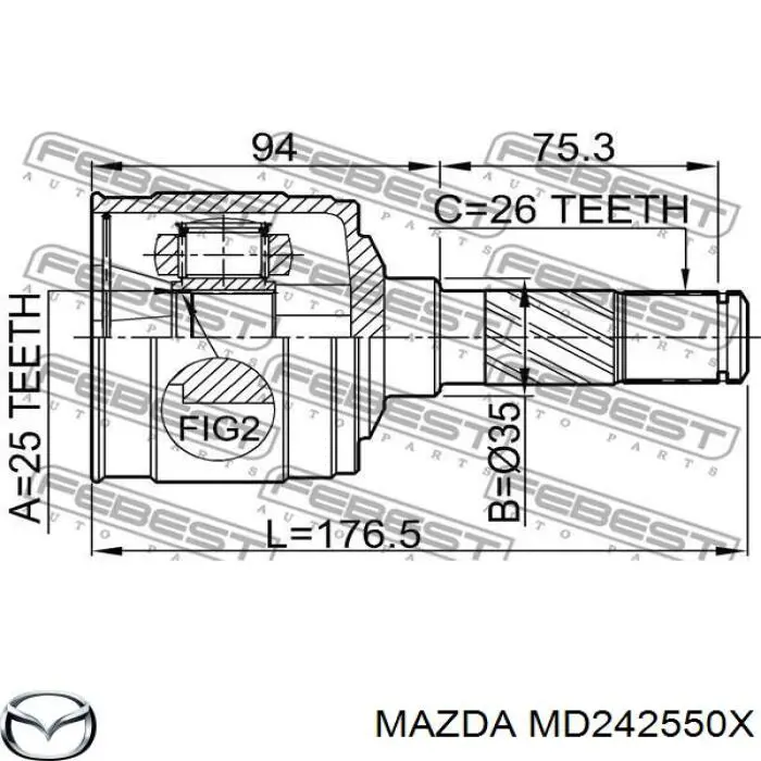 Przegub homokinetyczny przedni zewnętrzny Mazda MD242550X cena, od 42,05 USD