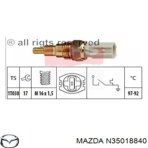 Czujnik temperatury płynu chłodzącego (włączenia wentylatora chłodnicy) Mazda N35018840 cena, od 16,56 USD