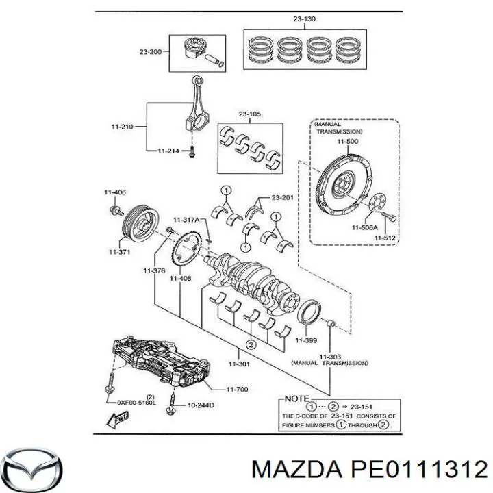 PE0111312 Mazda Uszczelniacz wału korbowego silnika tylny