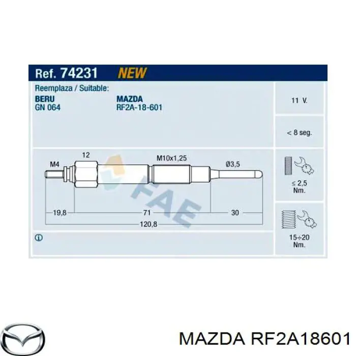 Świeca żarowa Mazda RF2A18601 cena, od 49,99 USD