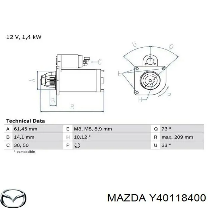 Y40118400 Mazda Rozrusznik