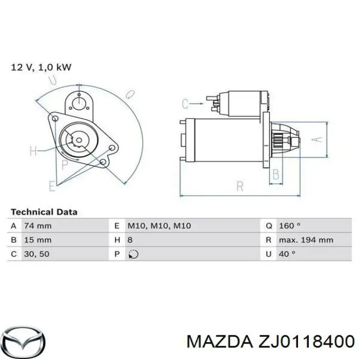 ZJ0118400 Mazda rozrusznik