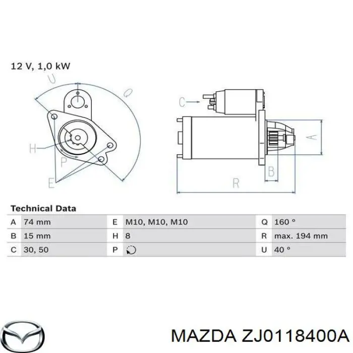 ZJ0118400A Mazda Rozrusznik