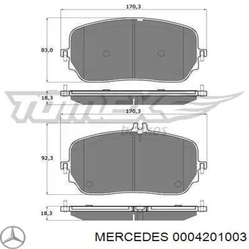 Klocki hamulcowe przednie tarczowe Mercedes 0004201003 cena, od 57,10 USD